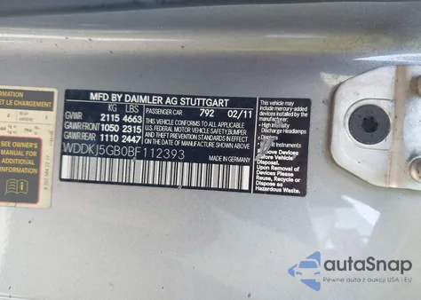 2011 Mercedes-Benz E 350 from USA, damaged, VIN WDDKJ5GB0BF112393